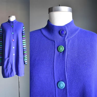 Vintage 1980s Sweater Dress / Vintage Long Cardigan XL / Purple Knit Sweater Vest Large / Plus Sized Sweater Dress / 80s Bob Mackie Cardigan 