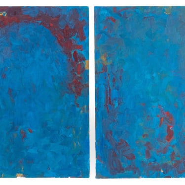 Robert O'Meara Abstract in Blue Diptych Oil