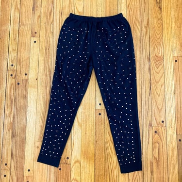 80s/90s Black Cotton High Waisted Gold Studded Leggings | Large 