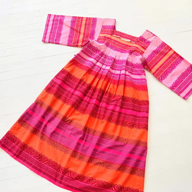 1970s Marimekko Pink + Orange Print Caftan Dress 