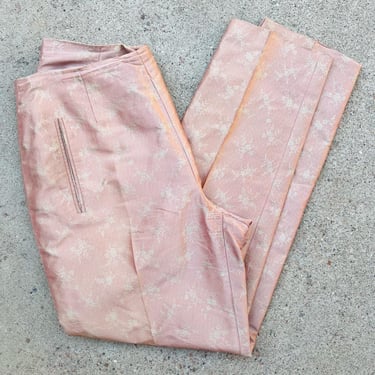 Bernard Zins Pink High Rise Audrey Silk Cropped Trouser Pant Made in France 