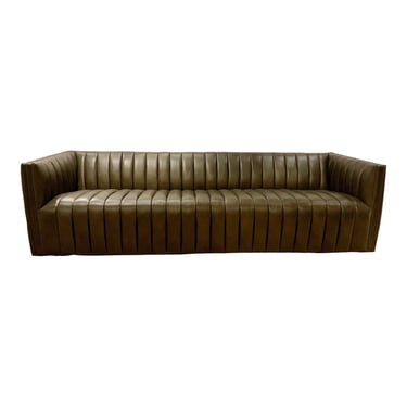 Modern Dark Brown Channeled Leather Sofa