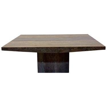 Italian Walnut Travertine Coffee or Cocktail Table With Bowed Edges, 1990s - 1 o