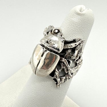 Artisan Brutalist Sterling Silver Beetle Bug Insect Ring Sz 6.25 