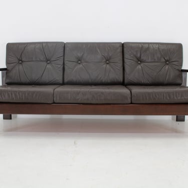 1970s 3- Seater Leather Sofa by Lepofinn,Finland / Mid-century Sofa / Vintage Leather Sofa / Dark Brown Colour / 