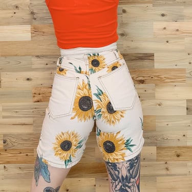 Vintage 90's Sunflower Long Jean Shorts / Size 23 24 