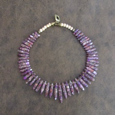 Purple imperial jasper bib necklace 