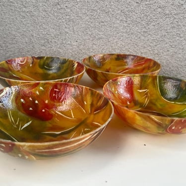 Vintage MCM Small Salad Bowls Set 4 Fiberglass Floral 6.5” X 2” 