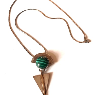 Vintage Sterling Silver Necklace, 0.825 Silver Necklace, Malachite and Silver Necklace, Geometric Necklace, Vintage Jewelry, Green Malachite 