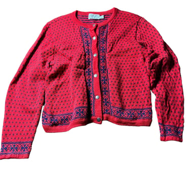Vintage Red Pendleton Wool Cardigan Sweater, Size L 