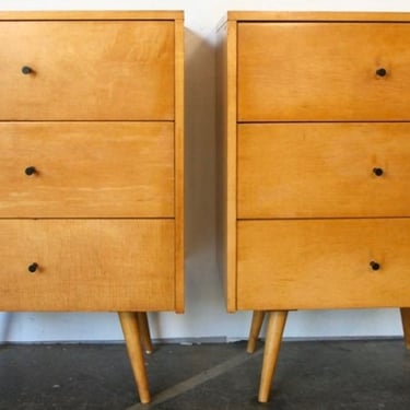 Pair of Paul Mccobb Planner Group vintage mid century modern 3 drawer nightstands small dresser blonde maple finish 