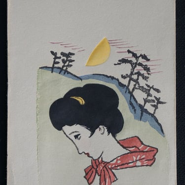 Japan woodblock print Takeshima Yumeji 1920s paper Fujin art craft B 