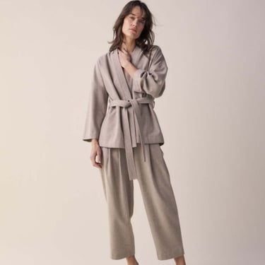 Amente Tie Waist  Wool Robe Jacket - Oatmeal