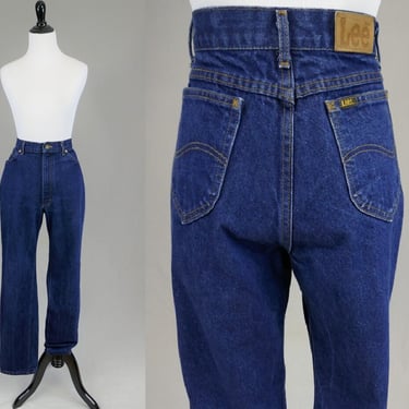 80s Lee Jeans - 29" waist - High Rise - Dark Blue Relaxed Fit Tapered Leg - Vintage 1980s - 31" inseam 