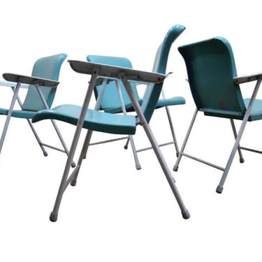 X - -  SOLD - VINTAGE "Sky Blue" Russel Wright Folding Metal Outdoor Chairs, 1950s (2)
