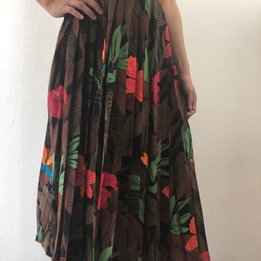 Vintage Ellen Tracy Floral Pleaded Silk Skirt 