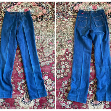 Chemin De Fer 1970’s jeans, long & lean designer jeans | disco era vintage ‘70s denim, tagged ladies 30 XL extra long, fits 26” waist 