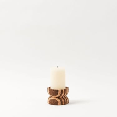 Anni Short Striped Cork Candle Holder 