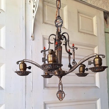 Brass and Walnut Chandelier by Moe Light, Circa 1960 | Cool Cat