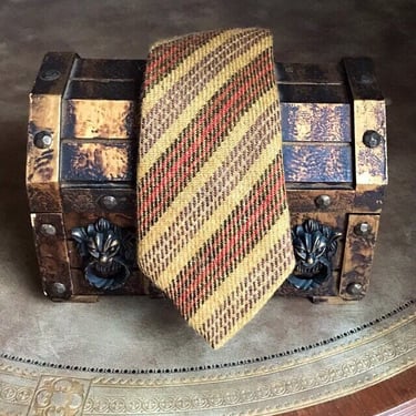Tweed Neck Tie Heavy Gold Wool Necktie Red & Brown Diagonal Stripe 3.5 Inch Winter Wool Rust Silk Backing 