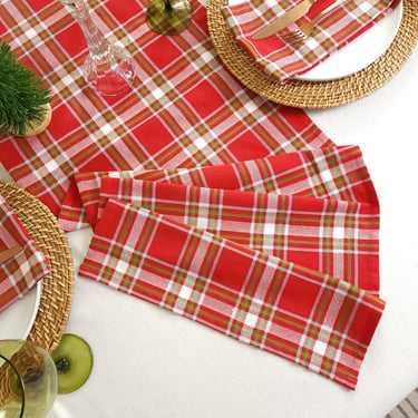 Red Plaid Christmas Table Runner 