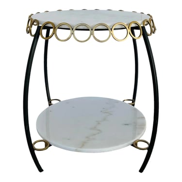 Modern Geometric White Marble Round End Table