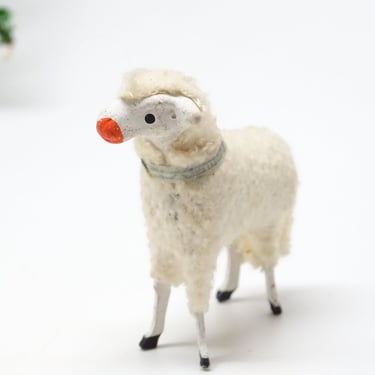 Antique 1930's German 2 1/2 Inch Wooly Sheep, for Putz or Christmas Nativity, Vintage Easter 