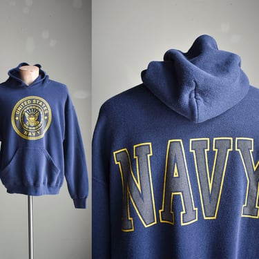 Vintage Pullover Hooded Sweatshirt / Vintage US Navy Sweatshirt / Vintage US Navy Hoodie / Vintage Naval Pullover Sweatshirt Large 