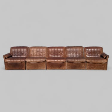 Mid Century Sofa, Modular Sectional, Made in Germany, MCM, Genuine Leather, Brown, Living Room Couch 