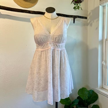 Seductive Wear Pink Sheer Floral Lace Babydoll Slip Dress Size 2X 