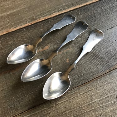 Antique Coin Silver Spoons, Set of 3, Hallmarked, Fiddle Back, Monogrammed, Collectible, KH 