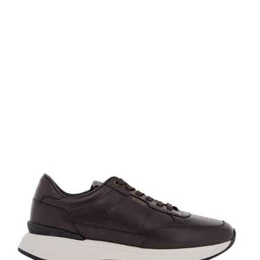 Boss Men's Dark Brown Leather Sneakers With Rubber Sole Jace_Runn_Bu Men