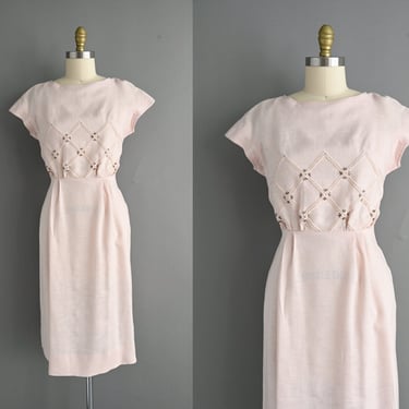 vintage 1950s Sparkly Rhinestone Pink Wiggle Dress - Large 