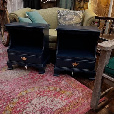 A pair! Blue painted single drawer nightstands. 21.5” x 15” x 24.5” 