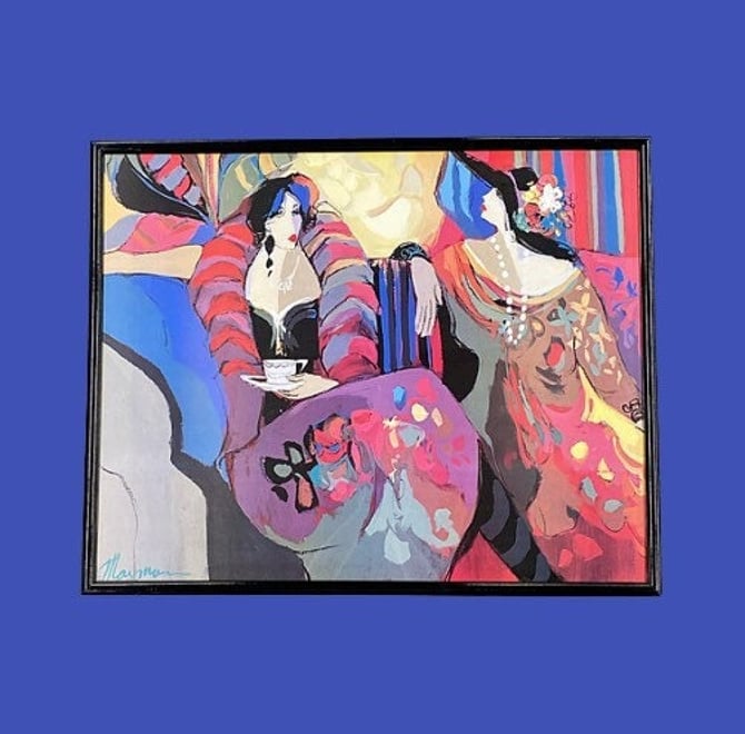 Vintage Isaac Maimon Print 1990s Reteo Size Contemporary + Ladies in a Coffee Shop + Reproduction + Colorful + Israeli Artist + Modern Art 