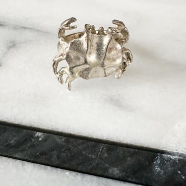 Vintage 925 Silver Ring Crab / Cancer Sign Novelty Ring / Adjustable Ring 