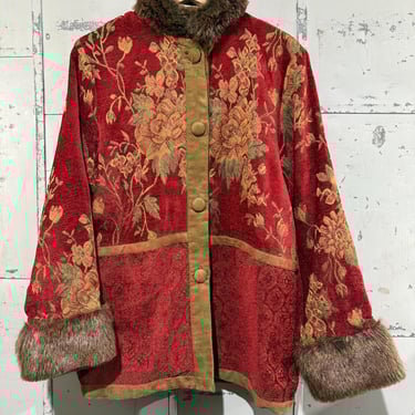 Vintage Floral Tapestry Fur Jacket with Boho Hippie Vibes Isabella's Journey 