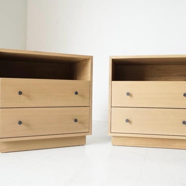 Pair of Solid White Oak Mason Nightstands with Storage Drawers 