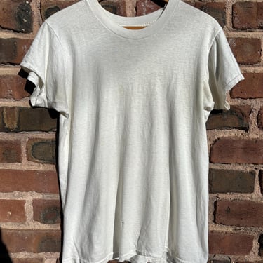 Vintage 70s Blank White Tee Worn Soft Small Medium Crew Neck by TimeBa