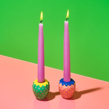 Strawberry Taper Candle Holder Set