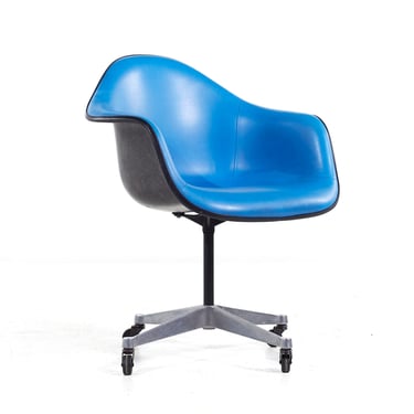 Eames for Herman Miller Mid Century Blue Padded Fiberglass Swivel Office Chair - mcm 