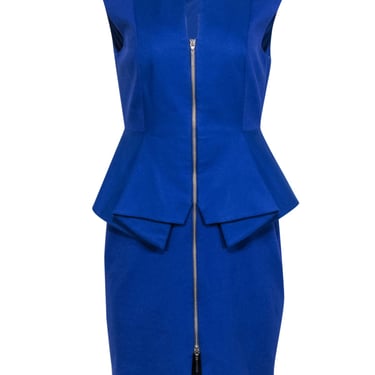Ted Baker - Cobalt Blue Peplum Zipper Front Dress Sz 8
