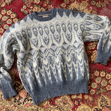 Vintage Vaka Icelandic wool sweater | slate blue wool crewneck sweater, cozy Fall sweater, S 