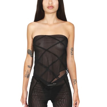 OPEN SEAM SCARF TOP IN BLACK MESH