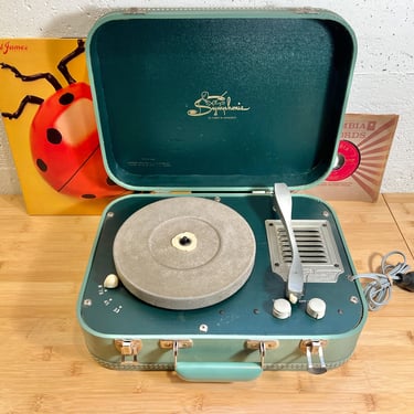 1950s Symphonic 3 Sp Suitcase Record Player, Serviced & Nicely Playing 33-45-78, Mint Green Case 