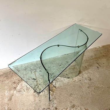 Vintage 70s Curved Glass Console Table 