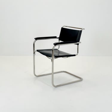 1 of 25 Bauhaus black leather iconic armchair by mart Stam for Thonet 1980s 