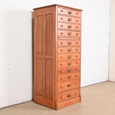 Antique Arts & Crafts Oak 12-Drawer Flat File Cabinet or Chest of Drawers, Circa 1900