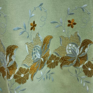 antique 1920s sage green dress w/ floral embroidery M 