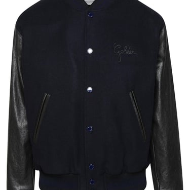 Golden Goose Bomber Jacket In Blue And Black Virgin Wool Blend Man